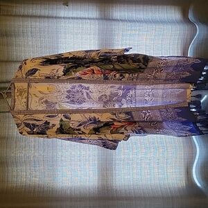 Chico's Floral Patterned Kimono with Tassels NEW With Tags! L/XL Amparo Blue